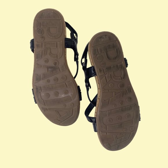 Prada Black Patent Leather Cork Sandals - Picture 5 of 9